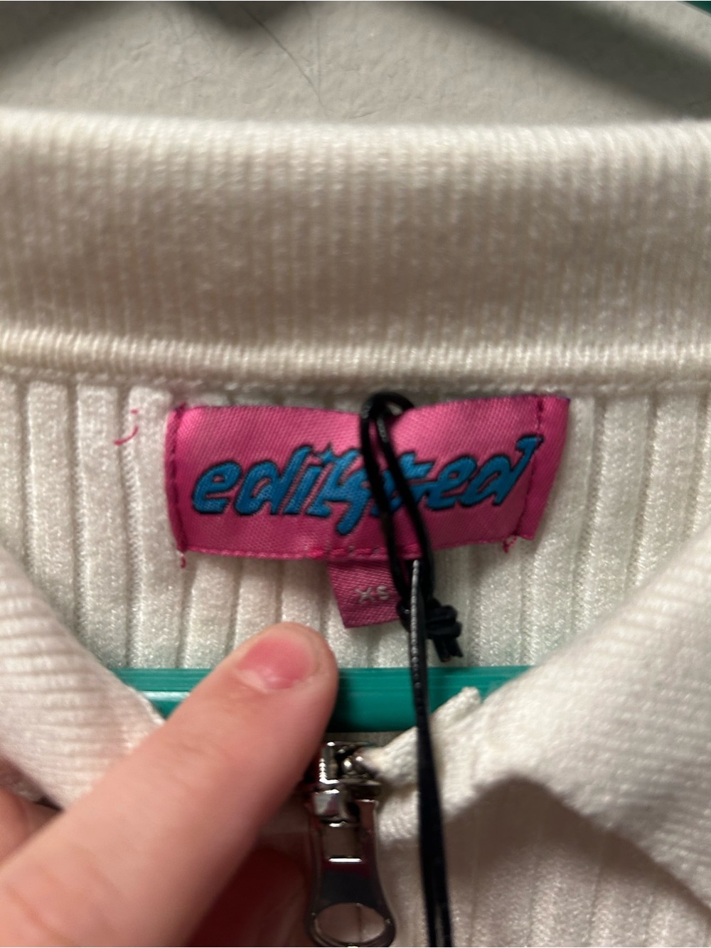 Edikted Cream Ribbed Zip-Up Collared Sweater - Picture 2 of 3